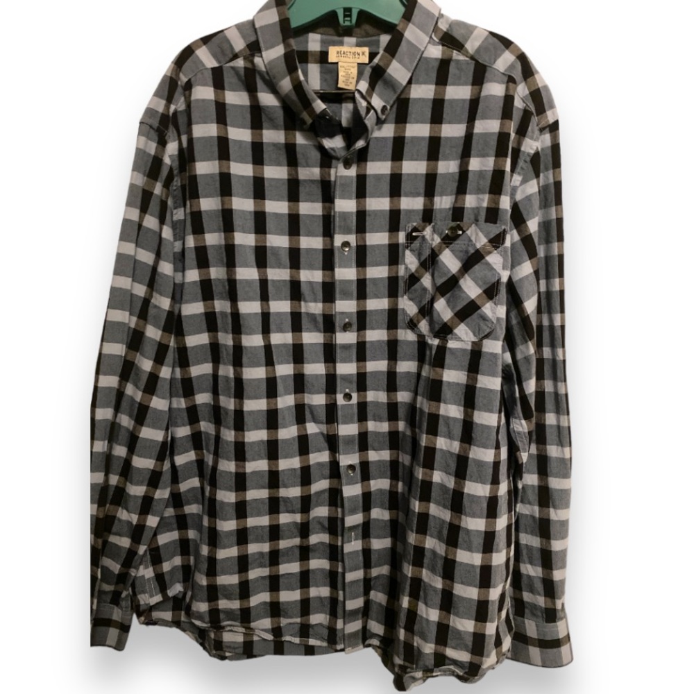 REACTION KENNETH COLE Men’s Plaid Print Long Sleeve Cotton Button Up Shirt XXL